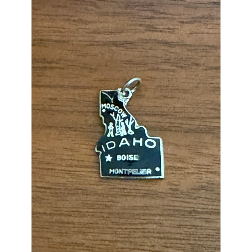 Vintage Cloisonné Hard Enamel Idaho State Charm Souvenir Map Pendant - Black